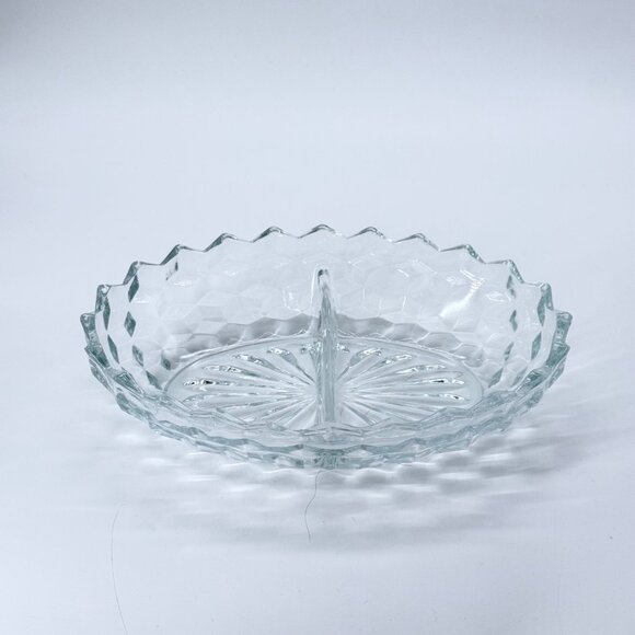 Vintage Fostoria Glass American Clear 2056 Divided Oval Serving Bowl Cubist - Picture 2 of 9